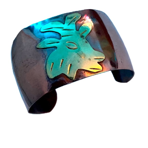 Vintage Wide Cuff Mexican Copper Brass Bracelet - Picture 2 of 4